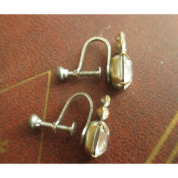 Estate Vintage Fairy Screw Back Crystal Earrings Floral Design - Picture 3 of 4